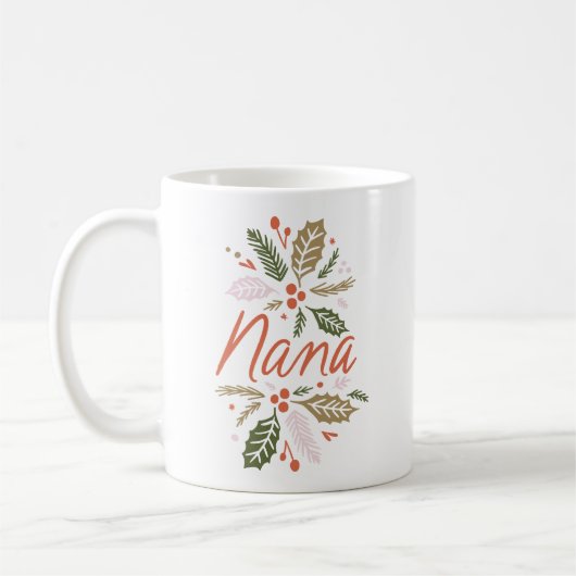 Mug Nana Bright Holly Christmas Red Script (Gauche)