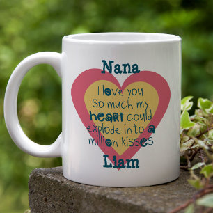 Mug Nana je t'aime tellement Cœur d'Amour Bleu et Rose