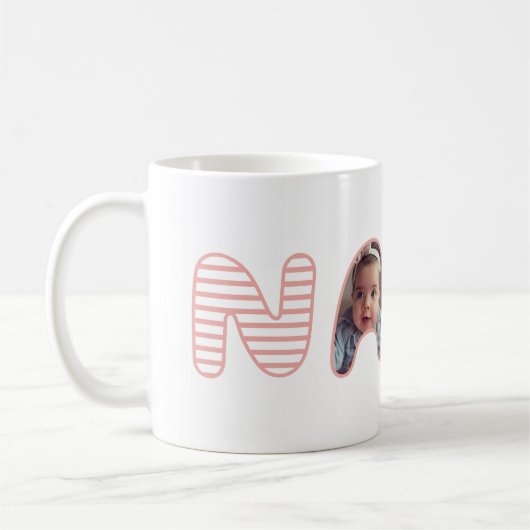 Mug Nana Pink Stripe Bubble Lettering Photo Collage (Gauche)