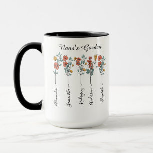 Mug Nana's Garden Custom 5 Noms cadeau floral pour mam