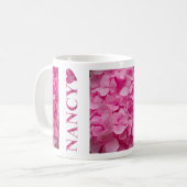 Mug "Nancy" Hydrangée rose Lettres florales & Coeur mi (Devant gauche)
