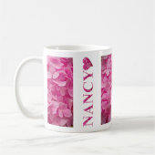 Mug "Nancy" Hydrangée rose Lettres florales & Coeur mi (Gauche)
