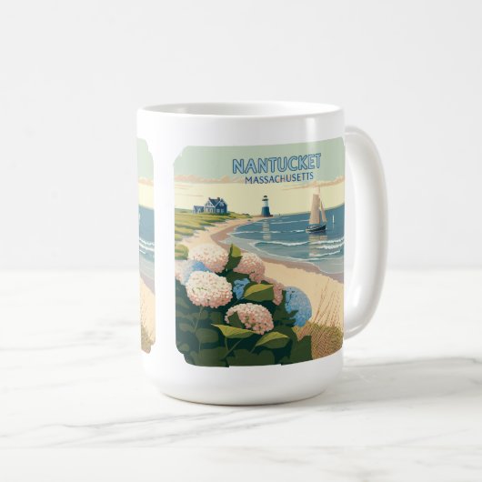 Mug Nantucket Beach Hydrangeas Lighthouse Rétro (Devant droit)