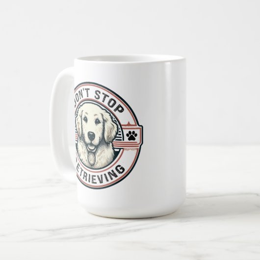 Mug N'arrêtez pas de récupérer Funny Golden Retriever (Devant gauche)