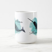 Mug Narwhal sur le coeur aquarelle, Personnalisé (Centre)