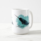 Mug Narwhal sur le coeur aquarelle, Personnalisé (Devant droit)