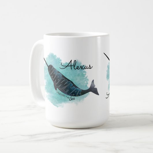 Mug Narwhal sur le coeur aquarelle, Personnalisé (Devant gauche)
