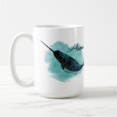 Mug Narwhal sur le coeur aquarelle, Personnalisé (Gauche)