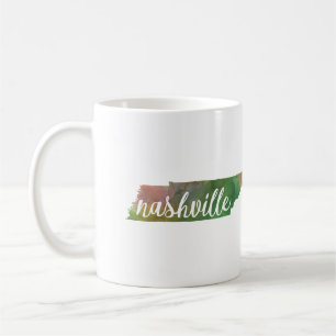 Mug Nashville, Tennessee aquarelle rose et verte de