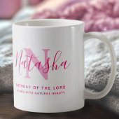 Mug Natasha name meaning and monogram pink text