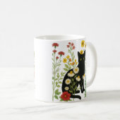 Mug Nature botanique – Chat noir dans un jardin de fle (Devant droit)