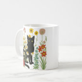 Mug Nature botanique – Chat noir dans un jardin de fle (Devant gauche)