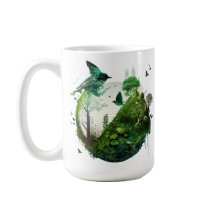 Nature's Symphony Vibrant Green Landscape wth Bird
