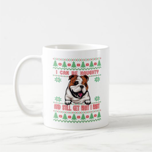 Mug Naughty English Bulldog Mal de Noël laid (Gauche)