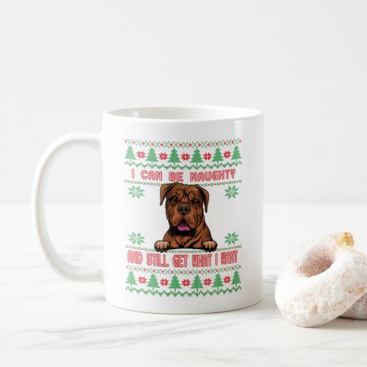 Mug Naughty Great Dane Ugly Sweater de Noël (Avec donut)