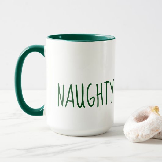 Mug Naughty mignon et Nice Noël (Avec donut)