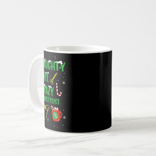 Mug Naughty Nice Crazy coiffeur Coiffeur Funny X (Devant gauche)