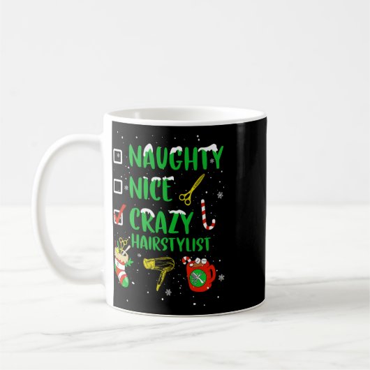 Mug Naughty Nice Crazy coiffeur Coiffeur Funny X (Gauche)