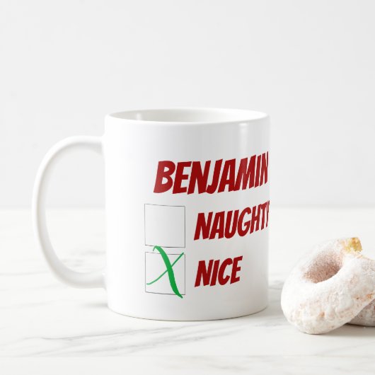 Mug Naughty ou Nice Noël Personnalisé (Avec donut)