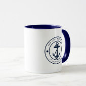 Mug Nautical Anchor Boat Name Navy Blue Custom (Devant droit)