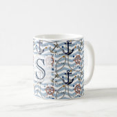 Mug Nautical anchor rudder blue white stripe zigzag (Devant droit)