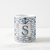 Mug Nautical anchor rudder blue white stripe zigzag (Centre)