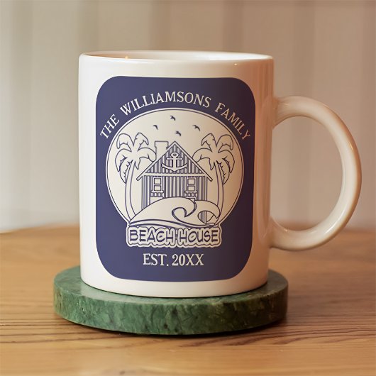 Mug Nautical Beach House Nom de famille Bleu et blanc