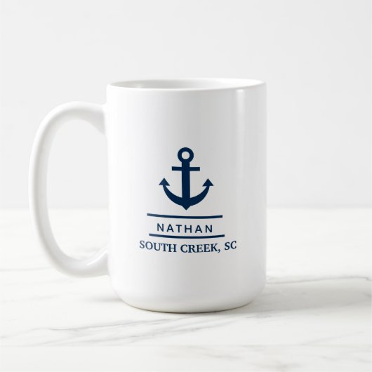 Mug Nautical Navy Blue Custom Boat Name (Gauche)