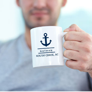 Mug Nautical Navy Blue Custom Boat Name