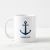 Mug Nautical Navy Blue Custom Name Ancre de bateau (Gauche)
