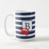 Mug Nautical Navy Blue Stripes Red Crab Monogram Café (Gauche)