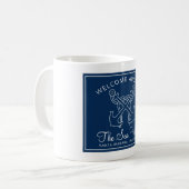 Mug Nautical Navy Blue Welcome Aboard Nom du bateau (Devant gauche)