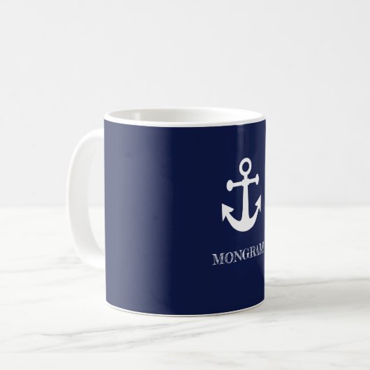 Mug Nautical Navy Blue Welcome Aboard Nom du bateau An (Devant gauche)