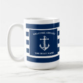 Mug Nautical Navy Blue Welcome Aboard Nom du bateau An (Gauche)