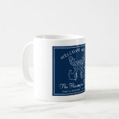 Mug Nautical Navy Blue Welcome Boat Nom de famille (Devant gauche)