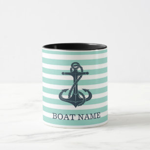 Mug Nautique,Ancre,Rayes Vert Menthe