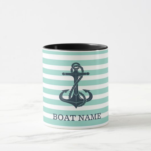 Mug Nautique,Ancre,Rayes Vert Menthe (Centre)