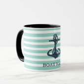 Mug Nautique,Ancre,Rayes Vert Menthe (Devant gauche)