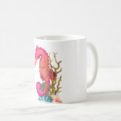 Mug Nautique Marine Seahorse rose blanc chic (Devant droit)