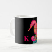 Mug Nautique Marine Seahorse rose noir chic (Devant gauche)