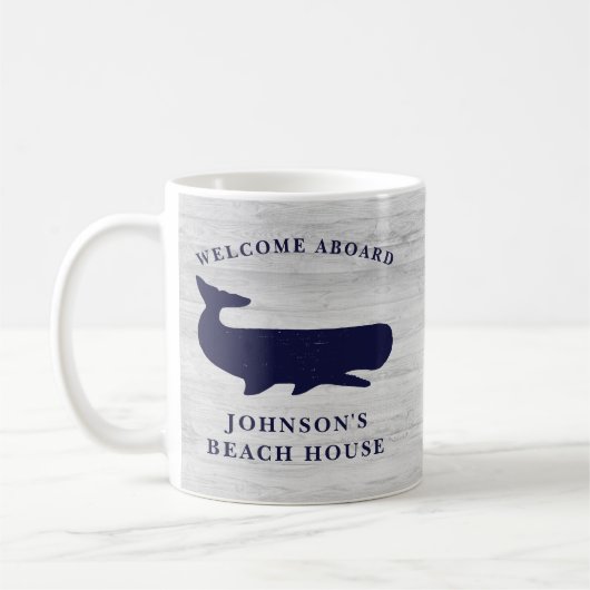 Mug Nautique Nom de famille Beach House Baleine Marine (Gauche)