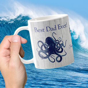 Mug Nautique poulpe calmar Marine Bleu Meilleur papa J