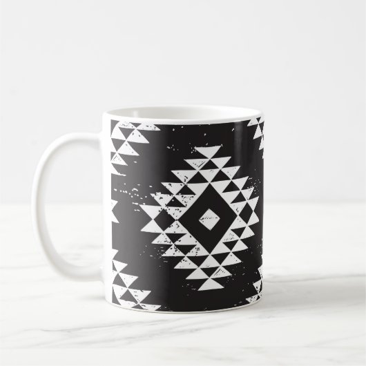 Mug Navajo Géométrique : Tribal Blanc Noir. (Gauche)