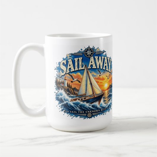 Mug Naviguez Loin Naviguez l'Inconnu Bleu Nautical (Gauche)