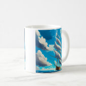 Mug Navire, Ciel bleu et Nuages AI Art (Devant droit)