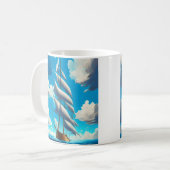 Mug Navire, Ciel bleu et Nuages AI Art (Devant gauche)