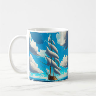 Mug Navire, Ciel bleu et Nuages AI Art
