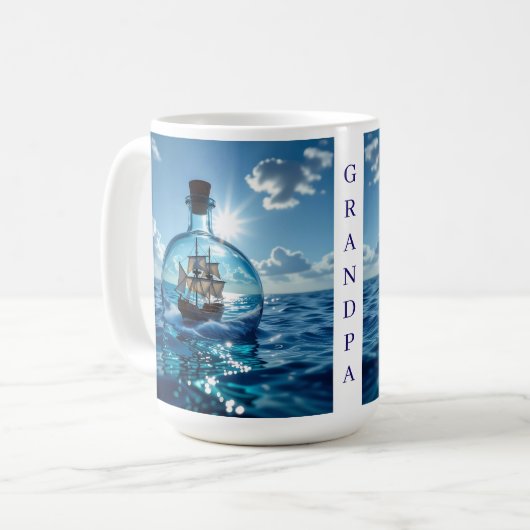 Mug Navire dans une bouteille flottant sur l'océan (Devant gauche)