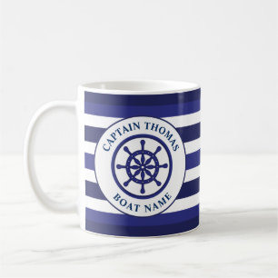 Mug Navire nautique Roue Marine Bleu Capitaine de voil