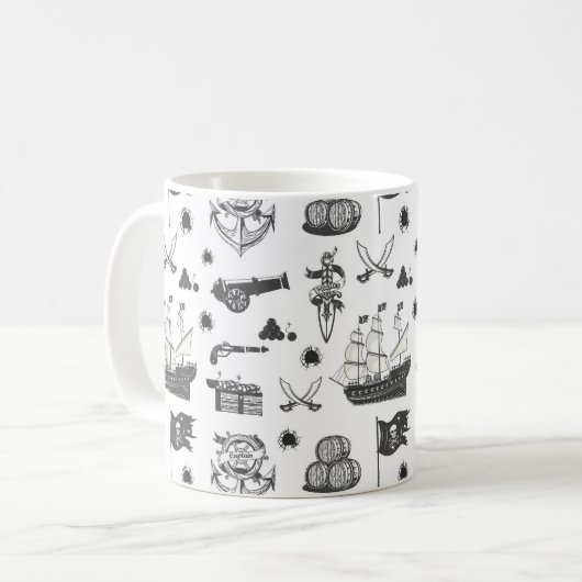 Mug Navires, Canons, épées et vin Pirate Thème (Devant gauche)